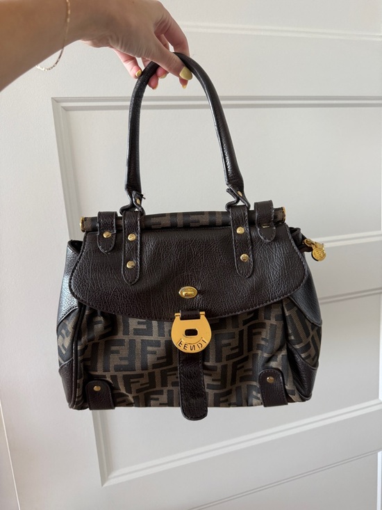 Fendi Handbags - Authentic Vintage Fendi Brown Zucca Canvas and Leather Shoulder Bag